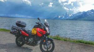 DL650 taking a break while looking south with the Tetons in the background.