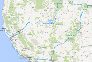 Pieced together map of 2014 motorcycle trip route